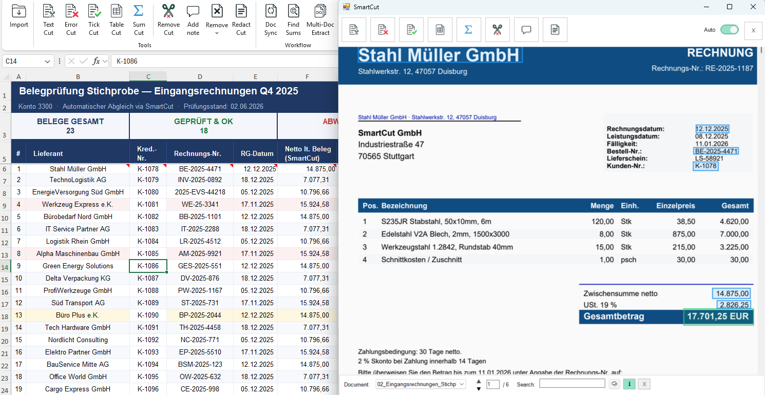 Smart Cut Excel add-in showing workflow ribbon